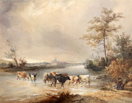 Henry Earp (1831-1914) Cattle through a river near Canterbury, 9 x 12in.